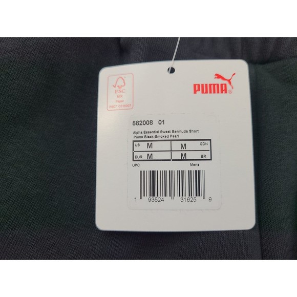 PUMA Essential Men's Sweat Bermuda Shorts Medium Black Regular Fit Cotton Terry - Picture 3 of 10